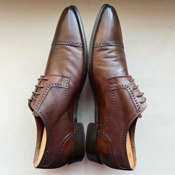Saks Fifth Avenue Brown Italian Leather Cap Toe Lace Up Oxford Shoes Men’s12 M - Picture 4 of 15